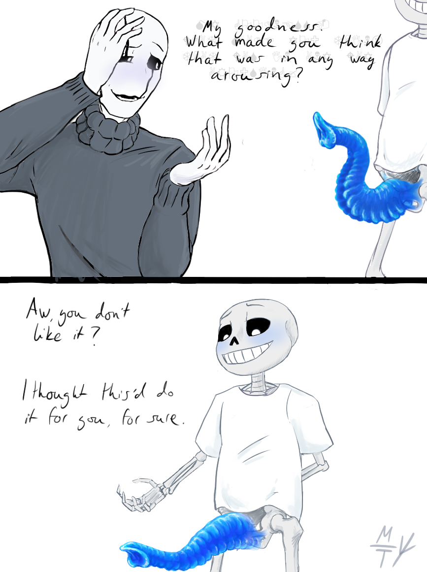 animated_skeleton big_penis blue_penis blush bone bottomless bottomwear clothed clothing comic dialogue duo english_text gaster genitals grin huge_penis humanoid humor hyper hyper_genitalia hyper_penis magpiesins male not_furry penis proboscis_(anatomy) sans_(undertale) shirt simple_background skeleton smile teeth text topwear trunk_(anatomy) undead undertale undertale_(series) unusual_anatomy unusual_genitalia unusual_penis video_games white_background white_body white_clothing white_shirt white_topwear