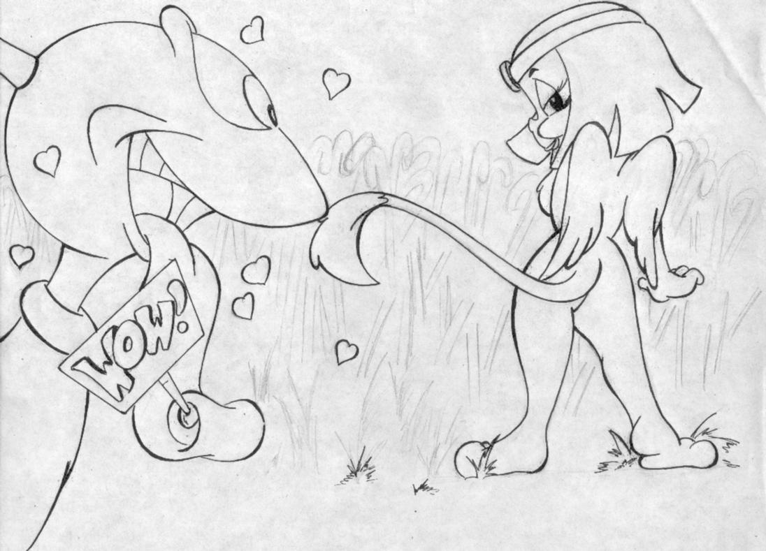 &lt;3 anthro avian bird breasts butt columbid ctw36 dodo duo felid female gogo_dodo humanoid looking_back male male/female mammal monochrome mythological_sphinx mythology nude nude_female raised_tail smile sphinx_(tiny_toon_adventures) tiny_toon_adventures tongue tongue_out warner_brothers wings