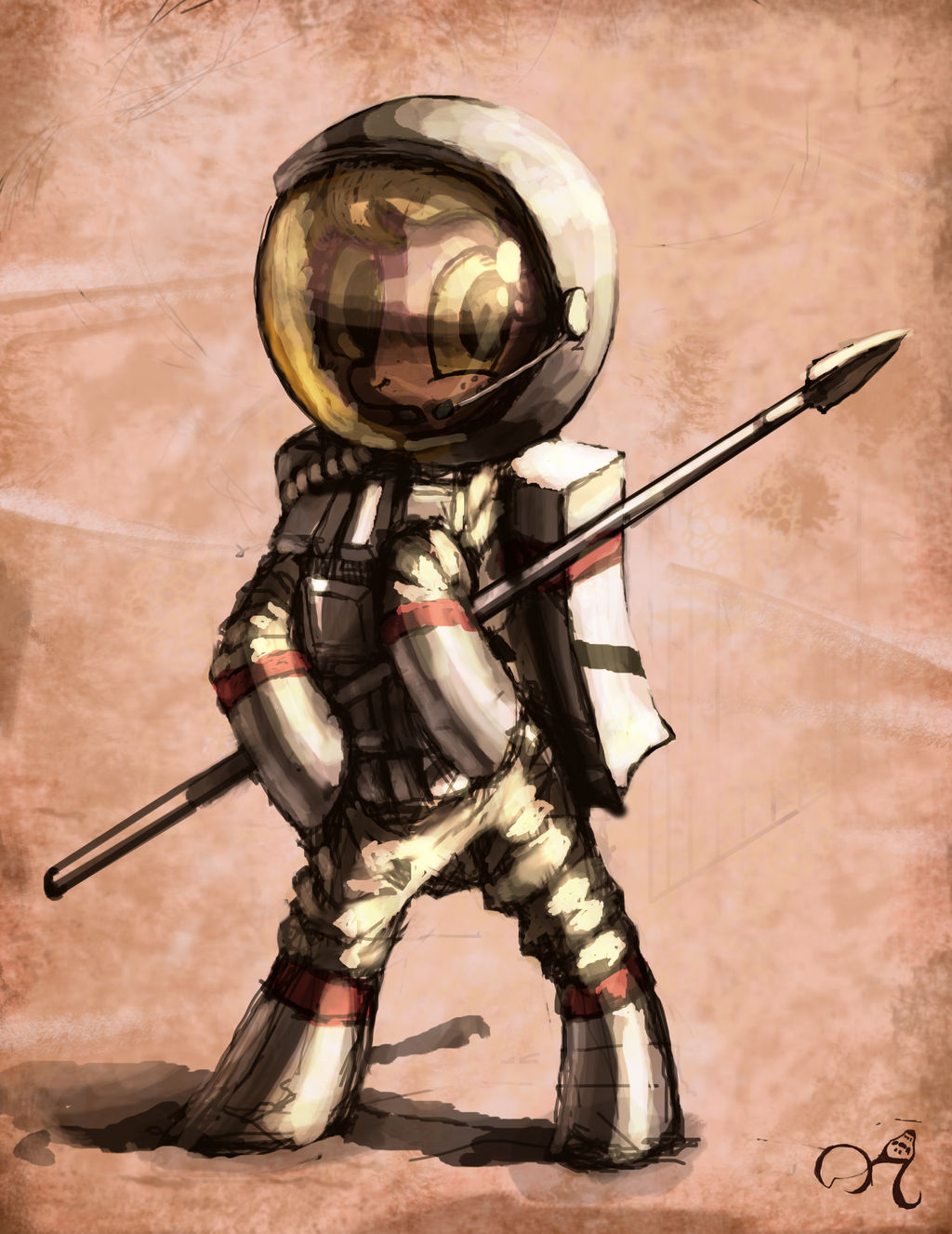 2015 anthro astronaut equid equine female hi_res horse lordgood mammal mars melee_weapon polearm pony solo spacesuit spear weapon