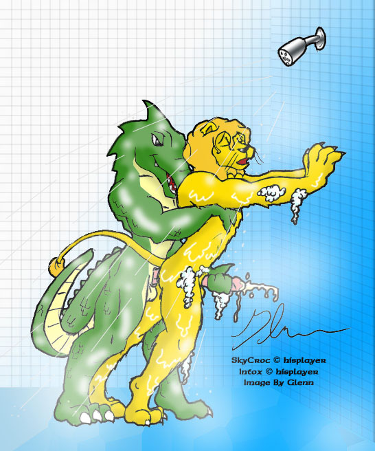 2002 against_surface against_wall anal anal_penetration anthro anthro_on_anthro anthro_penetrated anthro_penetrating anthro_penetrating_anthro balls bodily_fluids bodyguard_position claws crocodile crocodilian crocodylid cum cum_while_penetrated cumshot duo ejaculation english_text felid from_behind_position fur genital_fluids genitals glenn green_body green_scales hand_on_chest handjob handjob_while_penetrating hands_on_wall humanoid_genitalia humanoid_penis interspecies intox_(character) lion looking_pleasured male male/male male_penetrated male_penetrating male_penetrating_male mammal mane multicolored_body multicolored_scales non-mammal_balls nude orgasm orgasm_face pantherine penetration penile penile_penetration penis penis_in_ass pink_penis reach_around reptile scales scalie sex shower shower_sex showering side_view signature skycroc_(character) smile soap_bubbles standing standing_sex tail_ridge tail_spines tail_tuft tan_body tan_fur tan_scales text thick_tail tuft two_tone_body two_tone_scales wet wet_body wet_fur wet_scales whiskers