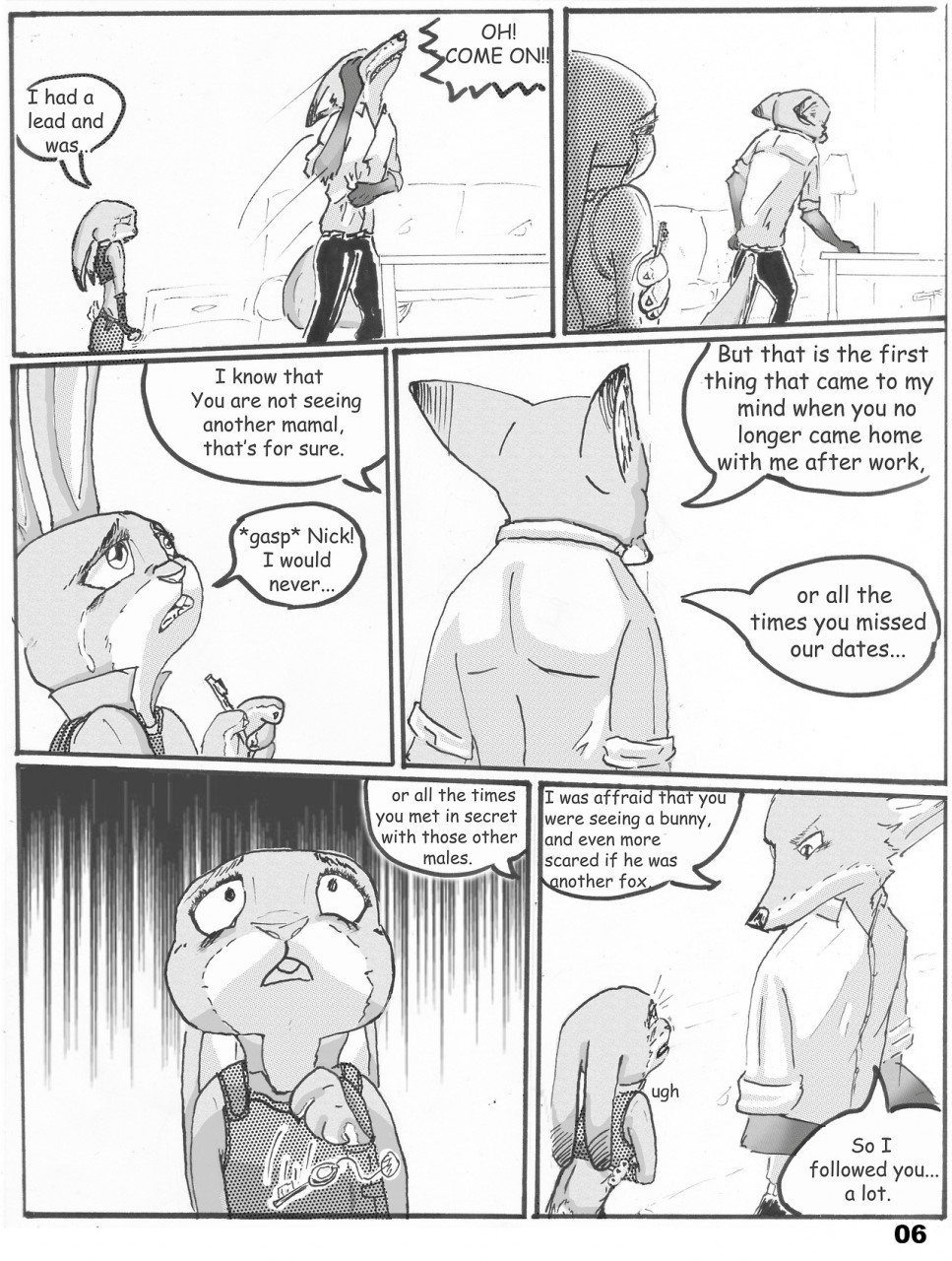 anthro bodily_fluids buckteeth canid canine clothed clothing comic dialogue dipstick_ears disney duo english_text female fox fur furniture hi_res judy_hopps key lagomorph lamp leporid male mammal multicolored_ears nick_wilde open_mouth police_uniform rabbit scut_tail short_tail sofa tears teeth text the_gory_saint uniform zootopia