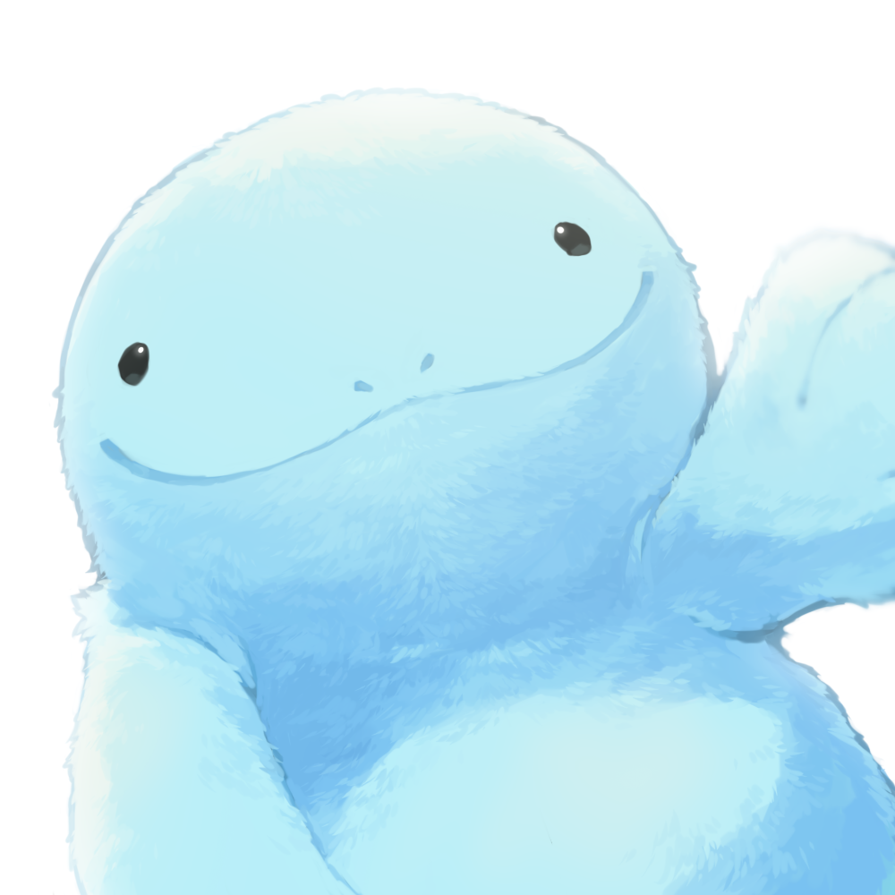 black_eyes closed_mouth commentary_request fluffy happy kawaanago looking_at_viewer no_humans pokemon pokemon_(creature) quagsire smile solo white_background