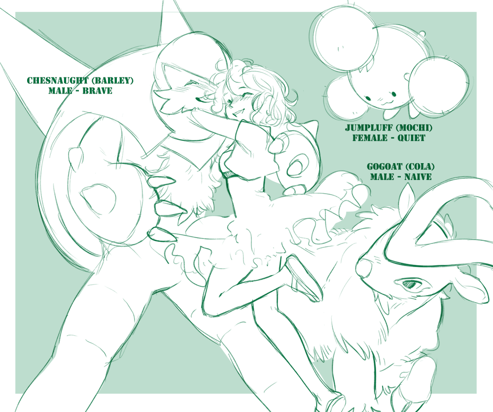 blush chaindecay chesnaught clothed clothing dress embrace female feral gogoat group happy hug human jumpluff male male/female mammal nintendo pok&eacute;mon pok&eacute;mon_(species) smile tagme video_games