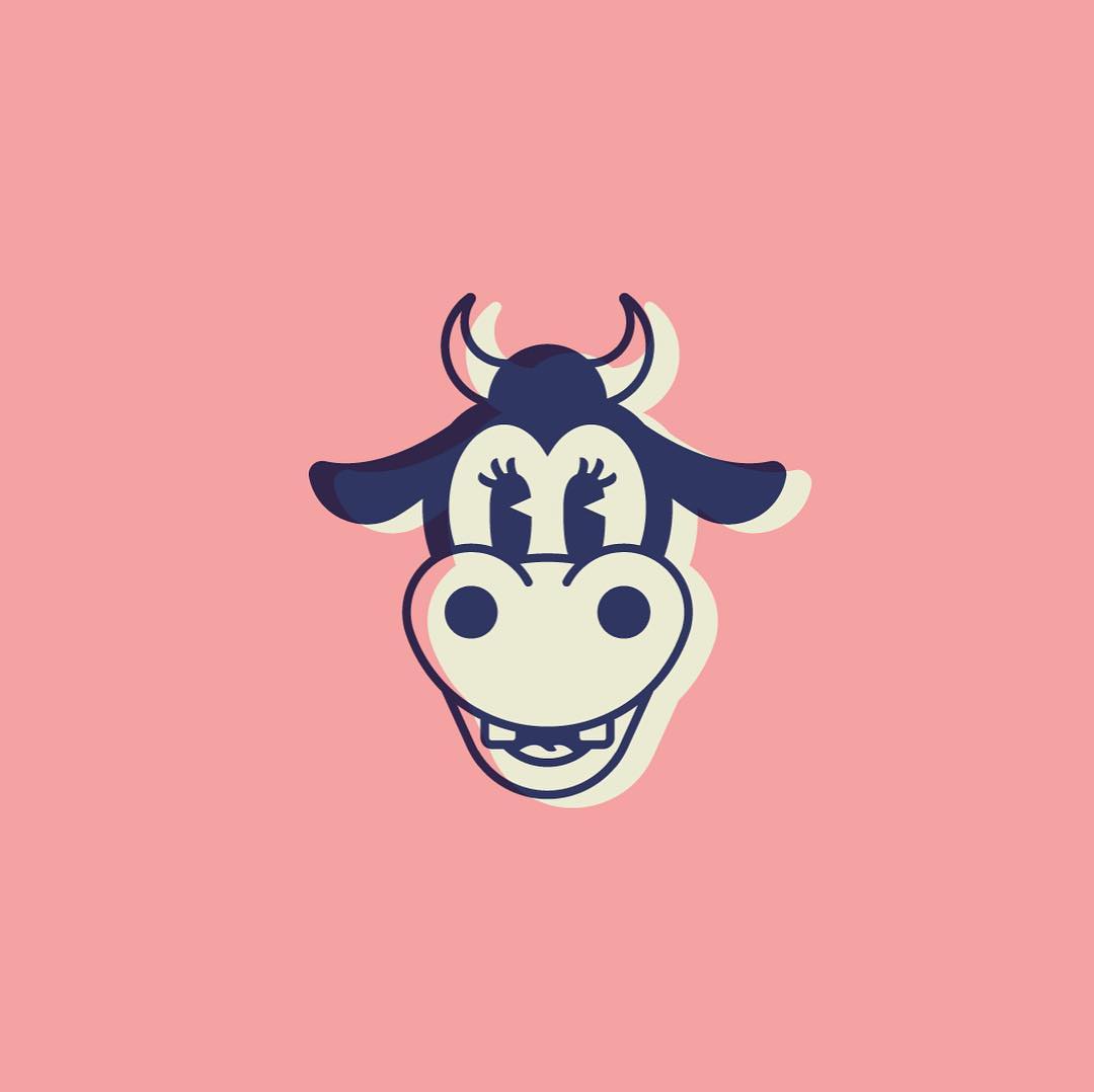anthro black_eyes bovid bovine cattle clarabelle_cow disney eyelashes female happy horn looking_at_viewer mammal pink_background simple_background smile solo unknown_artist