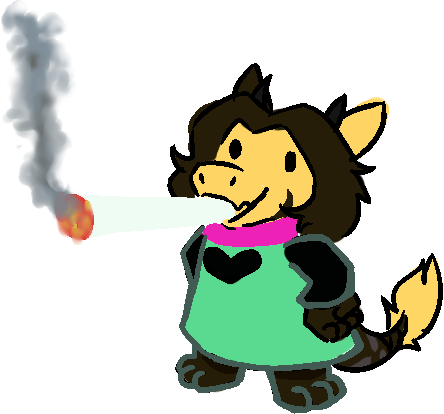 alpha_channel anthro bom_bloom brown_hair clothed clothing deltarune dragon drugs female fenrih fur furred_dragon hair humor long_hair looking_at_viewer low_res orange_body orange_fur ralsei ralsei_smoking_blunt simple_background smile smoking smoking_weed solo spade_tail transparent_background tunic undertale_(series) video_games