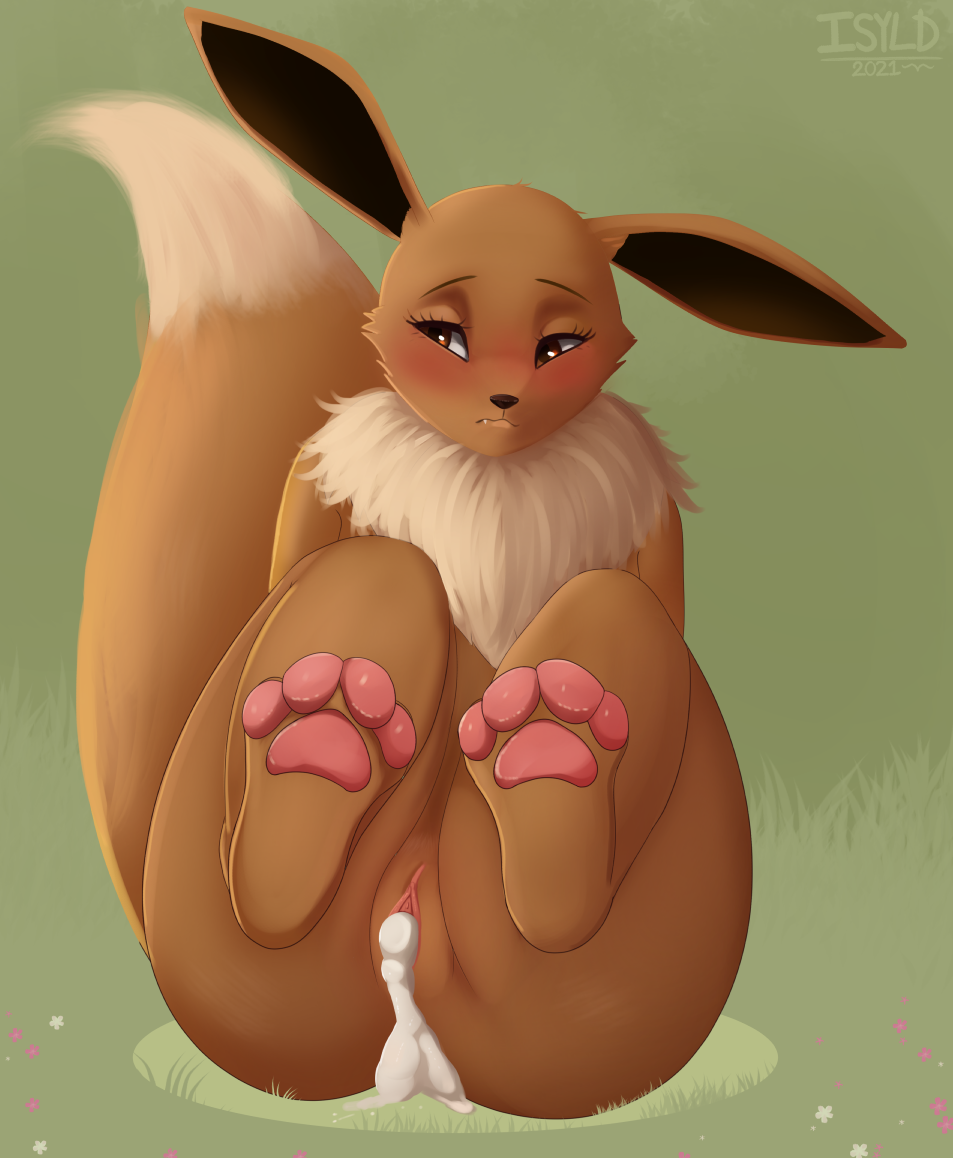 2021 4_toes after_sex anthro anthrofied anus black_nose blush bodily_fluids brown_body brown_eyes brown_fur butt cum cum_in_pussy cum_inside cum_leaking cum_on_anus cum_on_ground eevee eyelashes facial_tuft feet female foot_focus fur genital_fluids genitals grass green_background half-closed_eyes isyld looking_away multicolored_body multicolored_fur narrowed_eyes neck_tuft nintendo nude pawpads pink_pawpads plant pok&eacute;mon pok&eacute;mon_(species) pok&eacute;morph presenting presenting_pussy pussy simple_background sitting solo tan_body tan_fur thick_thighs toes tuft video_games