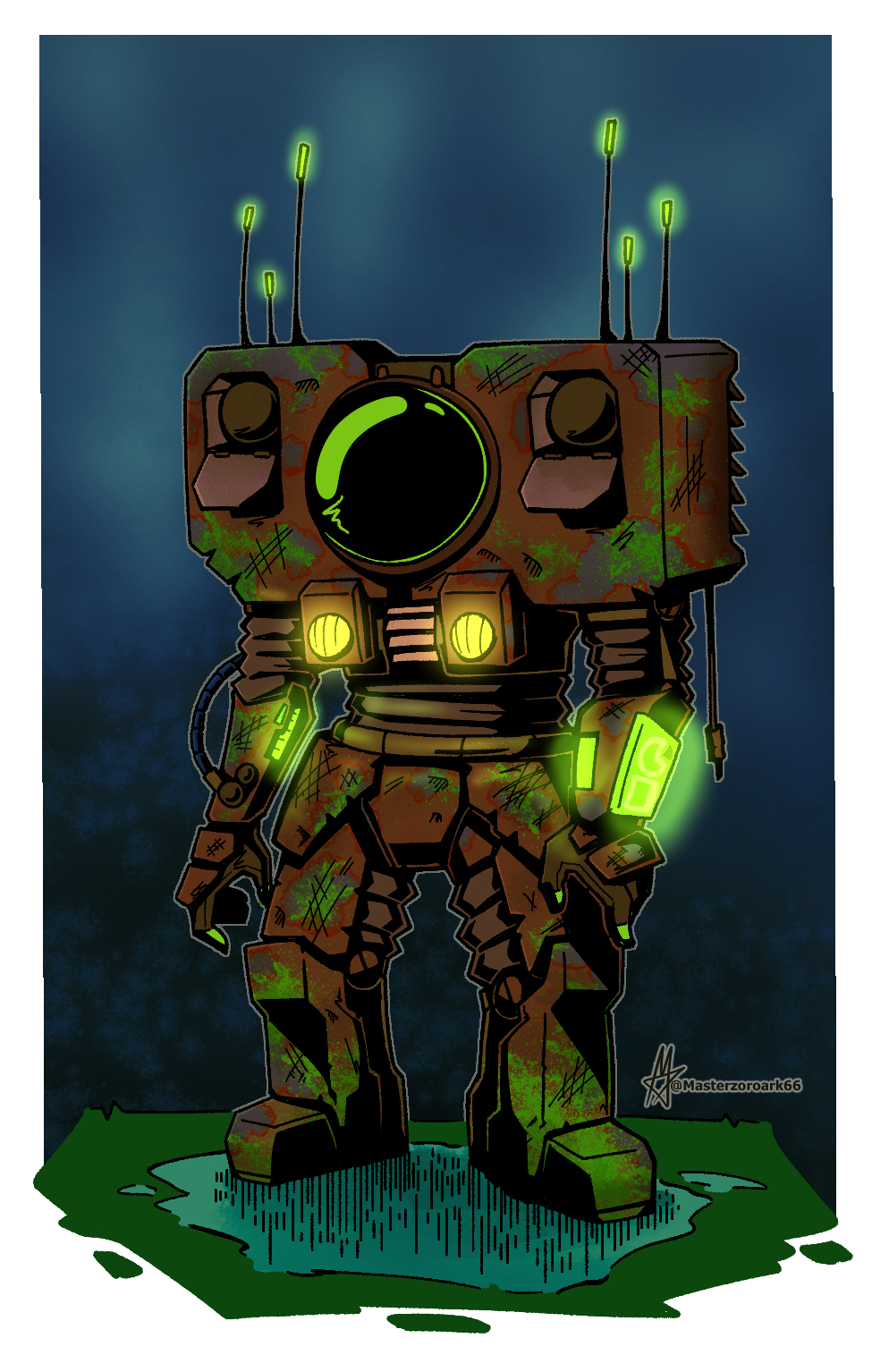 antenae black_shading broad_shoulders clothing dark_colours engineer factorio glowing hi_res humanoid invalid_tag lights masterzoroark666 metal risk_of_rain rockets rust simple_background solid_black spacesuit suit