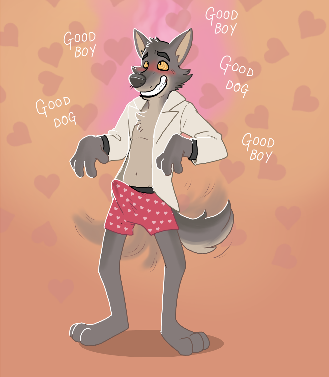 anthro blueballs blush bulge canid canine canis clothed clothing dreamworks erection erection_under_clothing hi_res male mammal mr._wolf_(the_bad_guys) open_clothing open_shirt open_topwear praise_kink shirt solo the_bad_guys topwear wolf