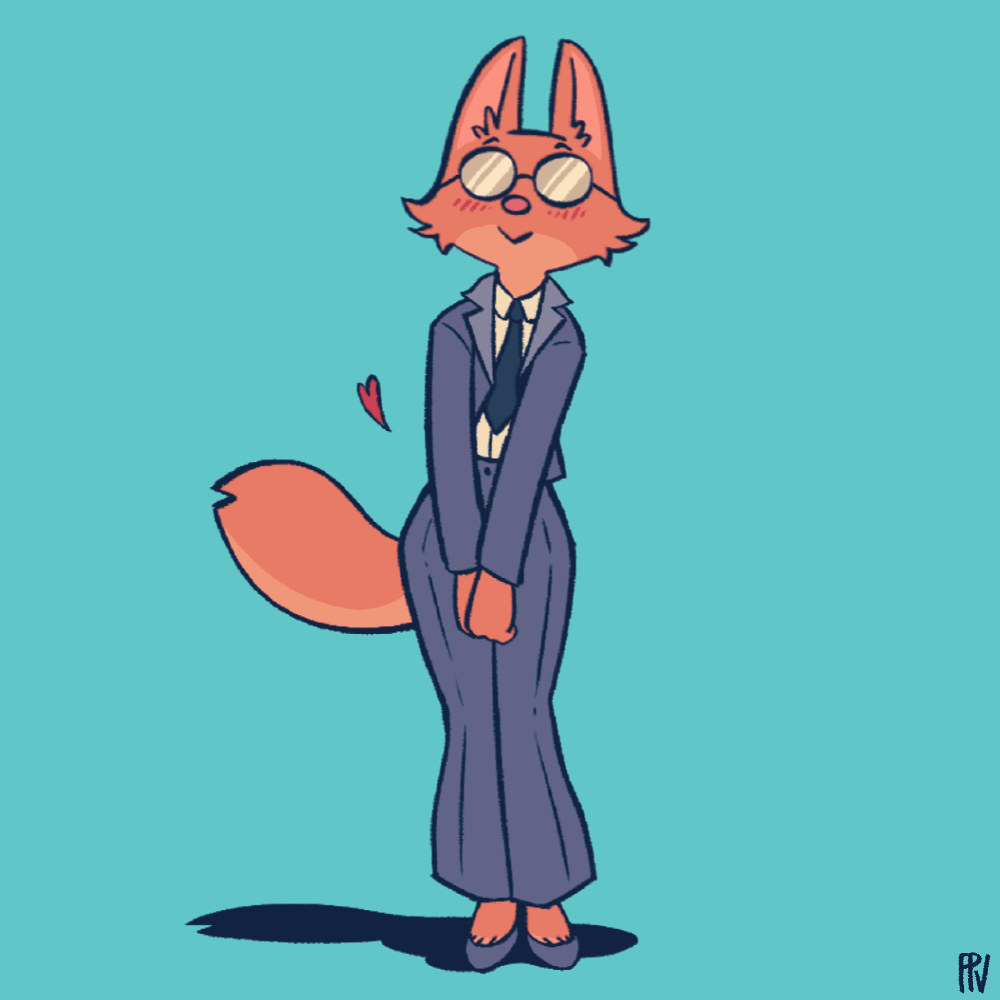 &lt;3 2021 :&gt; animated anthro blue_background blush business_suit canid canine clothing conditional_dnp diane_foxington dreamworks eyewear fox fox-pop glasses mammal necktie simple_background suit tail_motion tailwag the_bad_guys