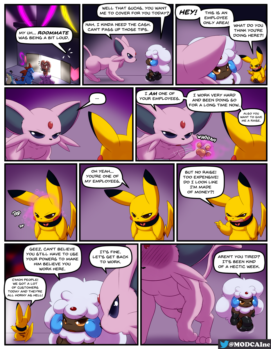 ! ... ? all_fours ambiguous_gender angry anthro balls balls_outline blue_body brown_body bulge clothing collar comic dialogue eeveelution english_text espeon feral feraligatr flaccid floating genital_outline genitals gesture gloves group handwear hi_res latex_gloves leggings legwear lopunny male mind_control modca nidoking nintendo nude onomatopoeia open_mouth pawpads penis penis_outline pikachu pointing pok&eacute;mon pok&eacute;mon_(species) psychic purple_body sound_effects speech_bubble text thong typhlosion underwear video_games whimsicott yellow_body