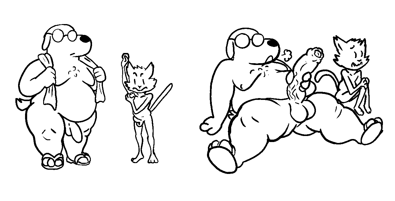 2019 anthro balls bathing belly big_penis body_hair canid canine canis chest_hair digital_drawing_(artwork) digital_media_(artwork) domestic_cat domestic_dog duo erection eyewear felid feline felis flaccid foreskin genitals glasses looking_away male mammal masturbation monochrome moobs multiple_images nervous nude overweight overweight_anthro overweight_male partially_retracted_foreskin penis sigh signature simple_background sitting sketch skinny skinny_anthro skinny_male slippers small_penis standing thick_thighs towel vein veiny_penis watermark wide_hips wittless-pilgrim