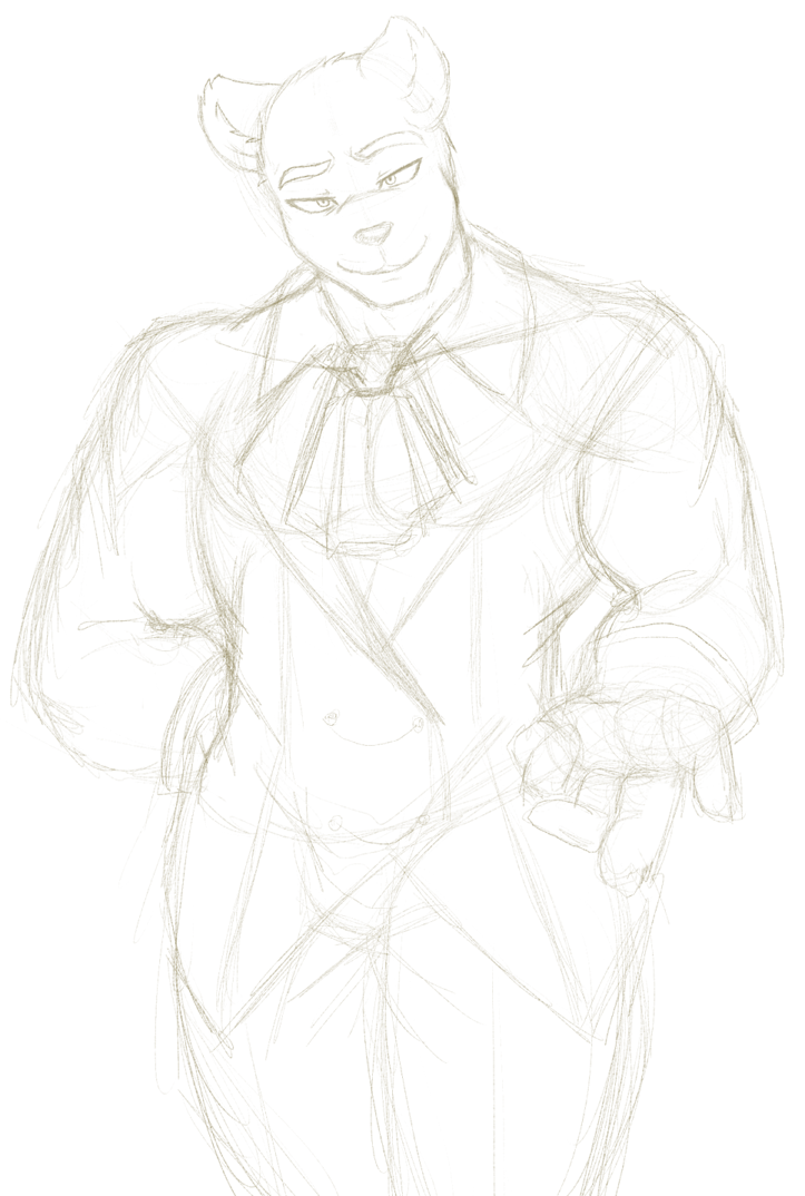 2015 anthro athletic athletic_anthro athletic_male biceps black_tie_(suit) clothing fingers five_nights_at_freddy's golden_freddy_(fnaf) hand_on_hip looking_at_viewer male mammal monochrome muscular muscular_anthro muscular_male nukde reaching reaching_towards_viewer scottgames sketch smile solo standing suit ursid video_games