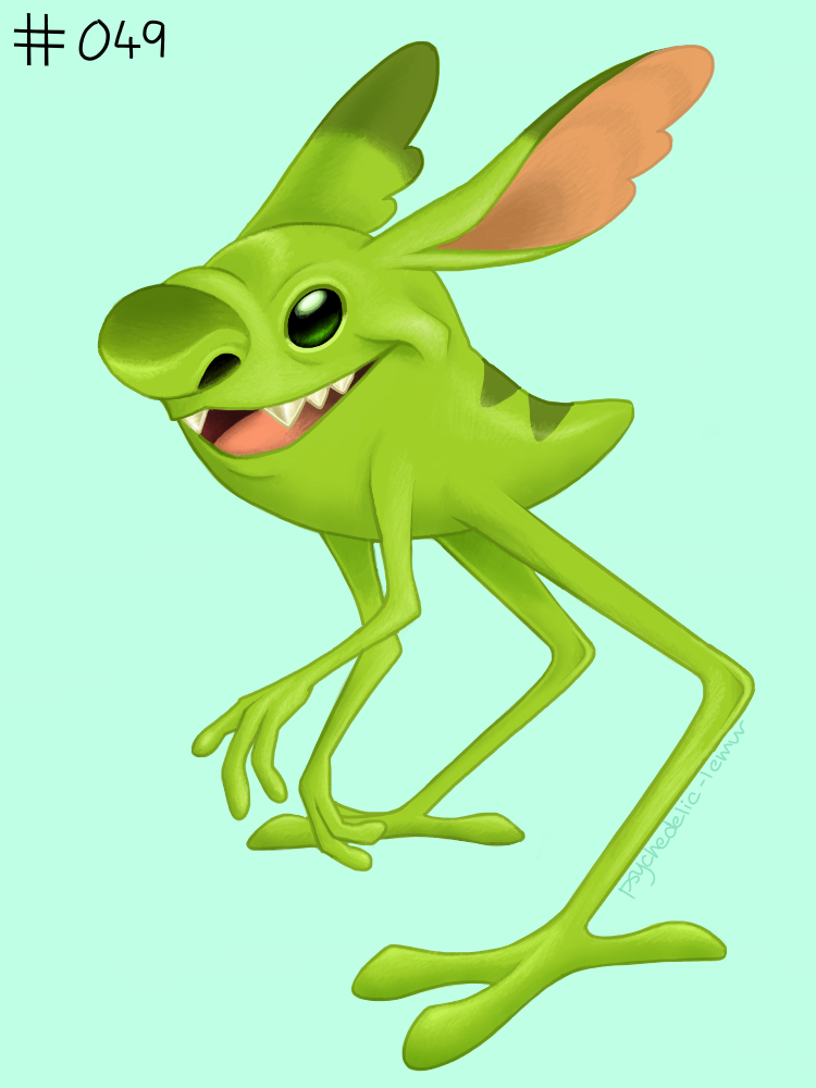 2021 3:4 3_fingers alien back_markings bent_legs digital_media_(artwork) disney ear_markings experiment_(lilo_and_stitch) facial_markings feet fingers green_background green_body green_eyes green_nose head_markings lilo_and_stitch markings open_mouth open_smile picker_(unconfirmed_experiment) psychedelic-lemur signature simple_background smile solo toes
