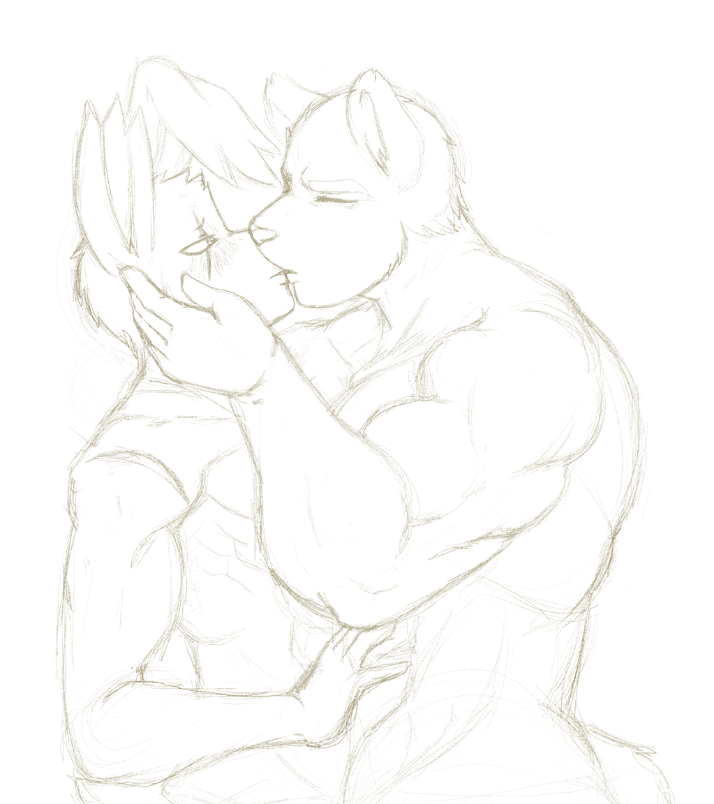 2015 abs anthro athletic athletic_anthro athletic_male biceps blush duo eyes_closed fingers five_nights_at_freddy's five_nights_at_freddy's_3 golden_freddy_(fnaf) kissing lagomorph leporid making_out male male/male mammal monochrome muscular muscular_anthro muscular_male nude nukde pecs rabbit scar scottgames short_tail sketch springtrap_(fnaf) standing ursid video_games