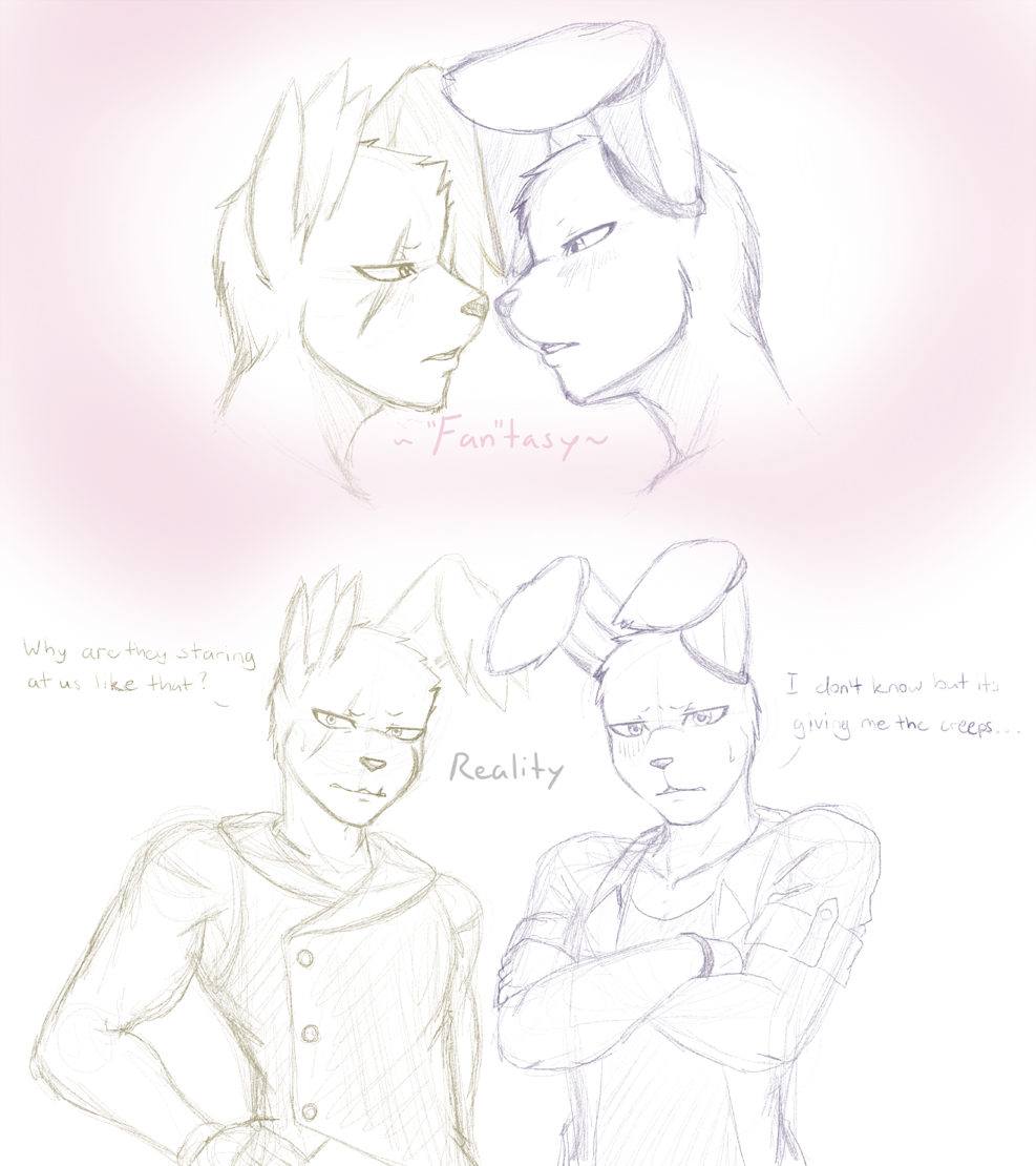 2015 anthro athletic athletic_anthro athletic_male blush bodily_fluids bonnie_(fnaf) clothing crossed_arms dialogue duo english_text five_nights_at_freddy's five_nights_at_freddy's_3 hand_on_hip jacket lagomorph leporid male male/male mammal monochrome nukde rabbit scar scottgames sketch springtrap_(fnaf) standing sweat text topwear vest video_games