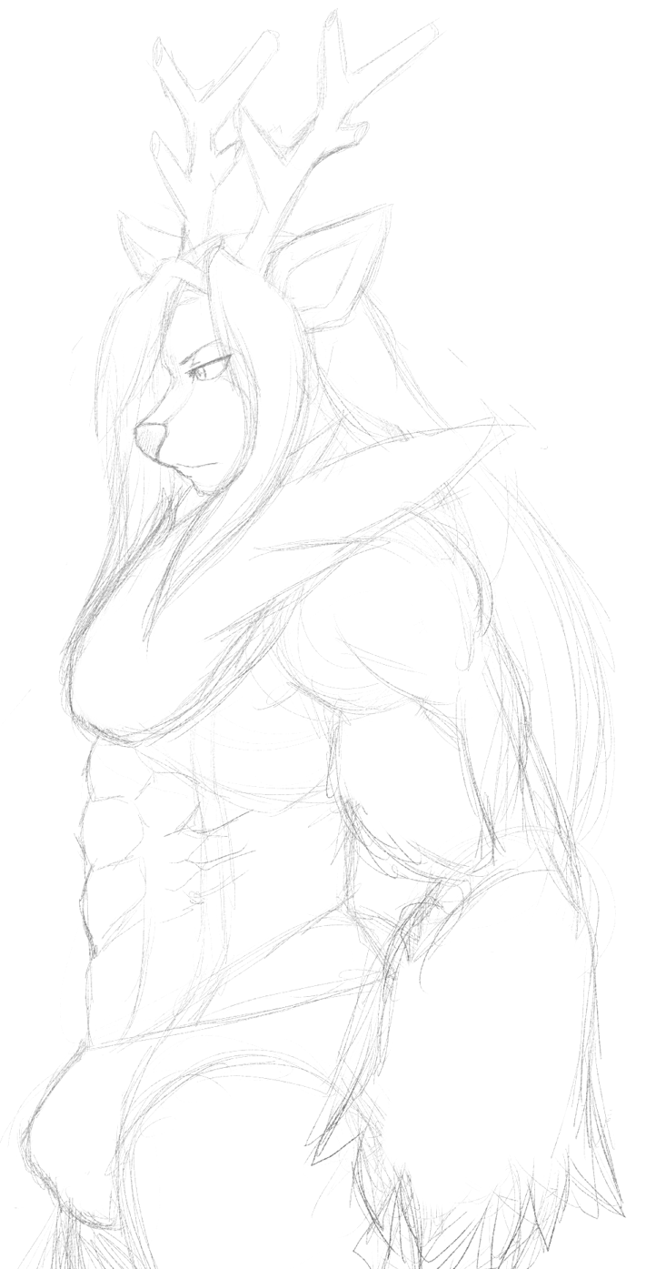 2015 abs anthro antlers athletic athletic_anthro athletic_male biceps big_bulge bulge clothing hair hi_res horn long_hair male monochrome muscular muscular_anthro muscular_male nintendo nukde pecs pok&eacute;mon pok&eacute;mon_(species) sawsbuck side_view sketch solo speedo standing swimwear video_games winter_sawsbuck