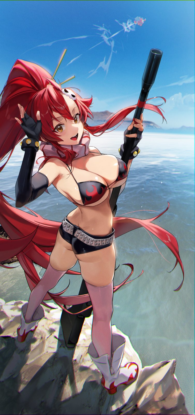 1girl highres long_hair looking_at_viewer looking_back pinkmill ponytail red_hair solo standing tengen_toppa_gurren_lagann very_long_hair yoko_littner