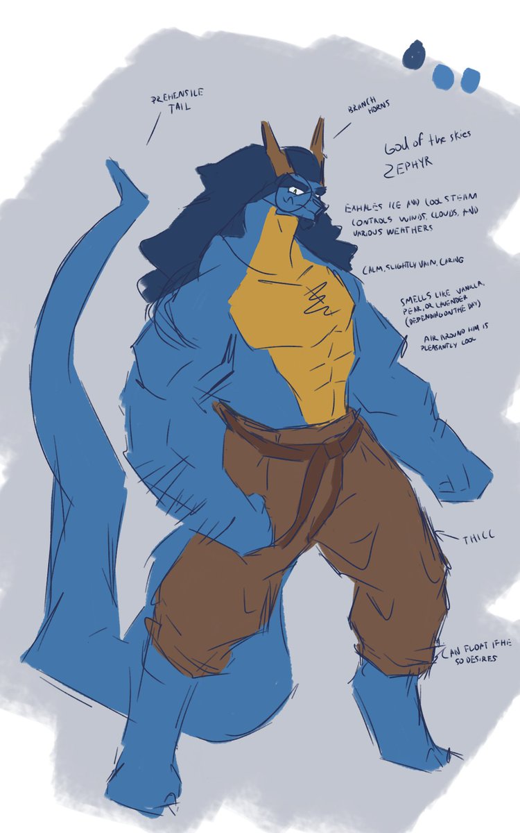 2021 anthro arm_hair biceps blue_body blue_hair blue_skin blue_tail body_hair brown_clothing brown_legwear chest_hair clothing countershade_torso countershading deltoids dragon english_text facial_hair forearm_muscles hair hi_res horn legwear long_hair male muscular muscular_anthro muscular_male shirtless_anthro shirtless_male snout source_request tail text triceps unavailable_at_source yellow_body yellow_countershading yellow_skin zephyrchill