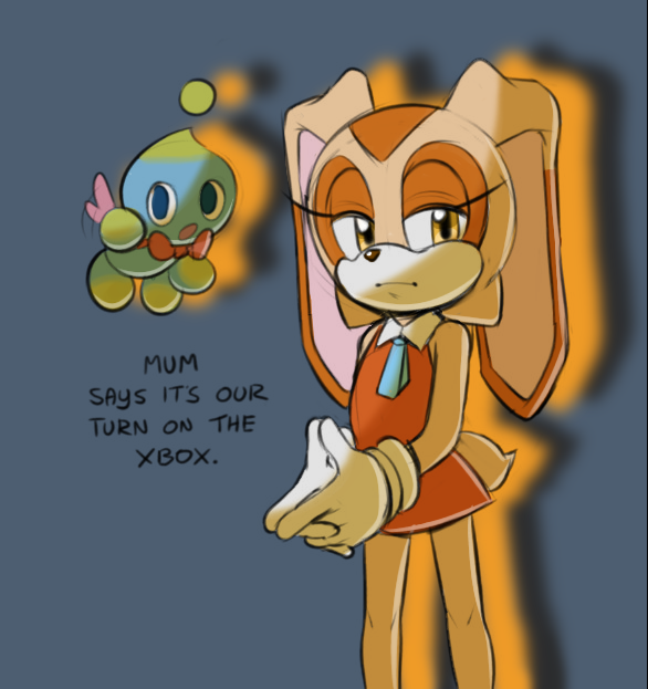 anthro chao_(sonic) cheese_the_chao colored cream_the_rabbit duo female lagomorph leporid mammal rabbit sega sonic_the_hedgehog_(series) squidapple third-party_edit