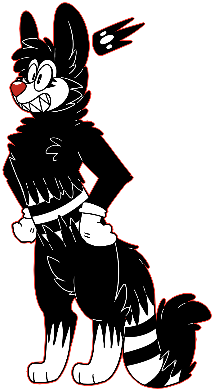 2017 alpha_channel alternate_species animaniacs anthro black_body black_fur clothing digital_drawing_(artwork) digital_media_(artwork) digitigrade eyelashes fan_character featureless_crotch flat_colors floating_crown full-length_portrait fur gloves gloves_only hands_on_own_hips handwear handwear_only hi_res hindpaw inkblot jaspering king_jasper male mostly_nude outline paws portrait red_nose red_outline sharp_teeth simple_background smile snout solo standing tail teeth trans_(lore) trans_man_(lore) transparent_background warner_brothers white_clothing white_gloves white_handwear