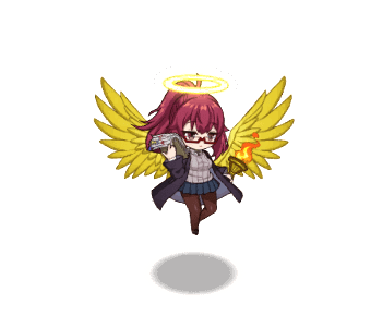 1girl aged_down angel angel_wings animated animated_png artist_request aura black_coat blinking blue_skirt breasts brown_pantyhose chibi clipboard closed_mouth coat expressionless feathered_wings fire flapping flying full_body grey_sweater_vest halo holding holding_clipboard holding_torch large_breasts long_hair long_sleeves lowres mon-musu_quest! mon-musu_quest:_paradox monster_musume_td necktie official_art pantyhose pleated_skirt ponytail promestein red-framed_eyewear red_eyes red_hair red_necktie semi-rimless_eyewear shadow sidelocks simple_background skirt solo sweater_vest third-party_source torch transparent_background under-rim_eyewear wings yellow_wings