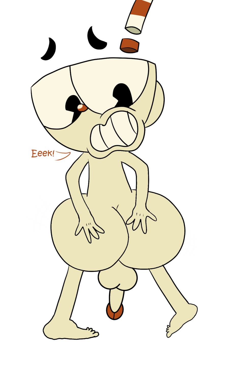 alpha_channel anthro balls butt butt_grab cuphead_(character) cuphead_(game) feral for_a_head genitals hand_on_butt hi_res humanoid male male/male nude object_head penis shocked solo unknown_artist video_games