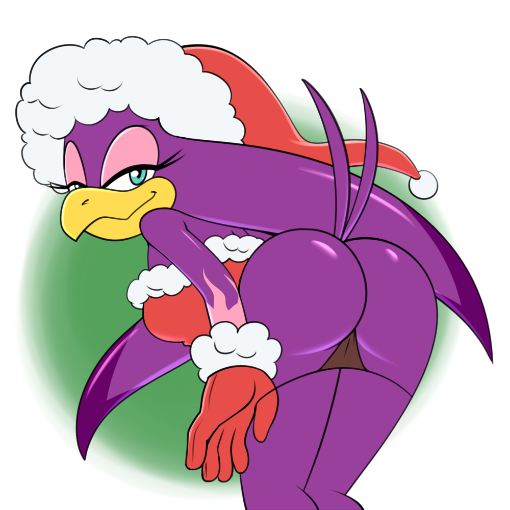 anthro avian bedroom_eyes big_butt bird breasts butt christmas christmas_clothing christmas_headwear clothed clothing feathers female hat headgear headwear holidays hyoumaru looking_at_viewer looking_back looking_back_at_viewer narrowed_eyes panties panties_down partially_clothed purple_body purple_feathers santa_hat seductive sega solo sonic_riders sonic_the_hedgehog_(series) underwear underwear_down wave_the_swallow