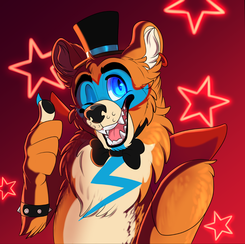 2022 abstract_background anthro black_nose blue_body blue_eyes blue_fur bodypaint bow_tie bracelet clothing detailed ear_piercing ear_ring face_paint fangs five_nights_at_freddy's five_nights_at_freddy's:_security_breach fur gesture glamrock_freddy_(fnaf) gums happy hat headgear headwear jewelry looking_at_viewer male mammal multicolored_body multicolored_ears multicolored_fur nude nude_anthro nude_male one_eye_closed open_mouth orange_body orange_ears orange_fur pawpads paws piercing plaguedogs123 portrait pupils raised_arm red_background rockstar round_ears scottgames sharp_teeth shoulder_guards simple_background slit_pupils smile smiling_at_viewer solo spiked_bracelet spikes standing star tan_body tan_ears tan_fur teeth thumbs_up tongue toony top_hat ursid video_games