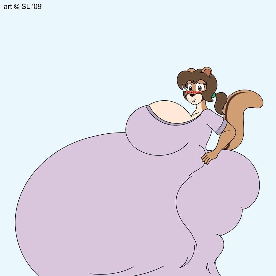 2009 anthro belly big_belly big_breasts big_butt blush breasts brown_eyes brown_hair butt chipmunk clothed clothing digital_media_(artwork) female gown ground_squirrel hair huge_breasts huge_butt hyper hyper_belly hyper_breasts hyper_butt mammal ponytail pregnant rodent satsumalord sciurid simple_background solo terry_(satsumalord) thick_thighs