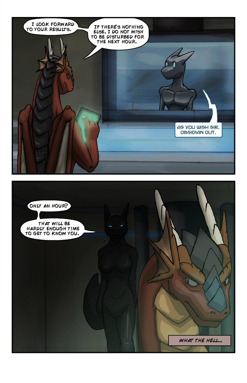anthro artificial_intelligence blue_eyes comic device dialogue dragon endium endium_(character) english_text group hi_res horn male reptile rubber scalie television text upset video_call western_dragon