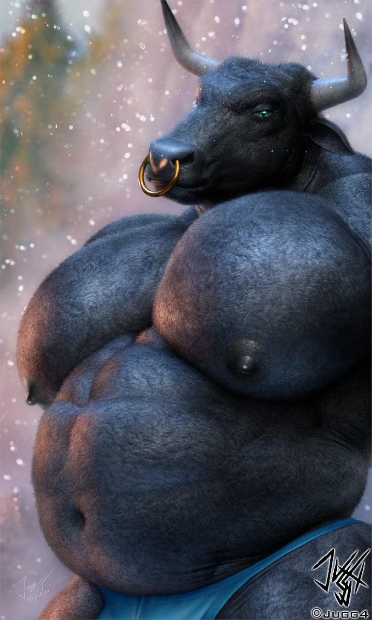 &copy; 2022 abs anthro artist_name barazoku belly big_belly big_muscles big_nipples big_pecs black_body black_fur black_nipples blue_eyes blurred_background bovid bovine cattle clothed clothing dated detailed facial_piercing fur hi_res horn huge_muscles jugg4 looking_at_viewer male mammal musclegut muscular muscular_anthro muscular_male navel nipples nose_piercing nose_ring outside pecs piercing realistic signature smile snow snowing solo standing symbol text thong topless topless_anthro topless_male tuft underwear watermark