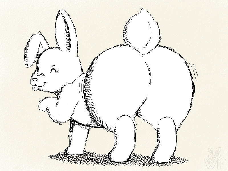 all_fours ambiguous_gender big_butt butt clothing lagomorph looking_at_viewer looking_back looking_back_at_viewer mammal one_eye_closed paws raised_paw raised_tail shaking_butt shirt sketch solo solo_focus tongue tongue_out topwear wafflefox wink winking_at_viewer