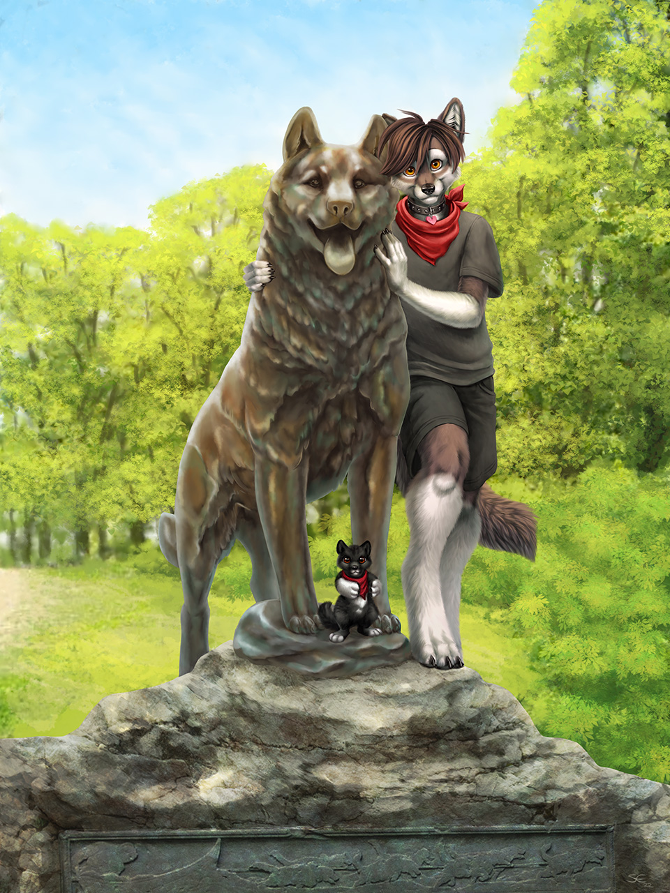 2022 anthro balto_star canid canine canis domestic_dog hi_res male mammal plushie pose sabretoothed_ermine sculpture solo statue teenager wolf young