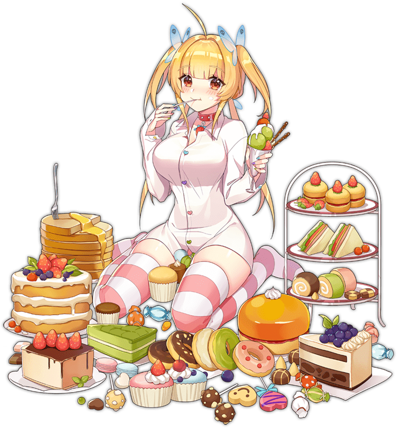 1girl ahoge ark_order artist_request bangs beelzebub_(ark_order) blonde_hair blush breasts butterfly_hair_ornament cake candy candy_wrapper checkerboard_cookie chocolate cookie cup cupcake dessert doughnut dress_shirt food food_on_face fork fruit full_body grapes hair_ornament holding holding_cup holding_spoon honey ice_cream large_breasts lollipop long_sleeves low_twintails macaron muffin multicolored_nails official_art pancake parfait plate red_eyes sandwich shirt sidelocks sitting skindentation solo spoon stack_of_pancakes strawberry striped striped_legwear swiss_roll tachi-e thighhighs tiered_tray transparent_background twintails two_side_up utensil_in_mouth wafer_stick wariza whipped_cream white_shirt