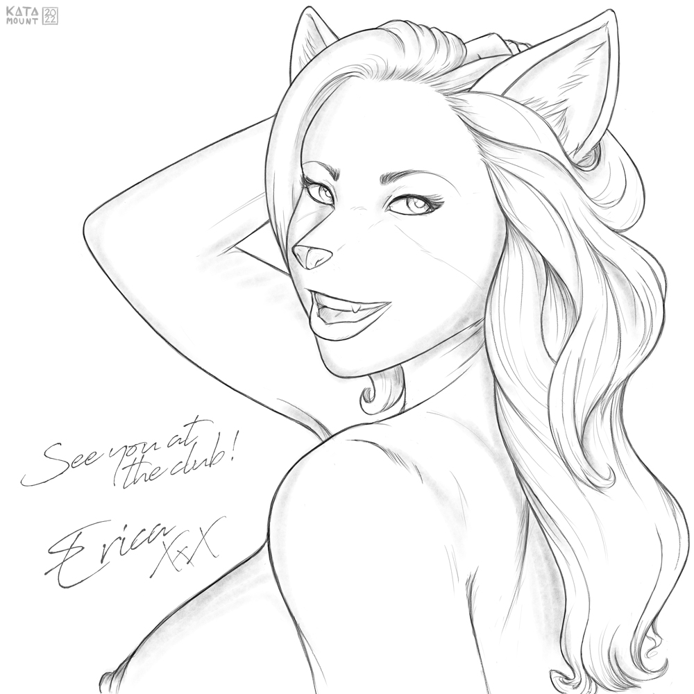 breasts bust_portrait canid canine clothed clothing erica_piroma fox katamount mammal nipples pencil_sketch portrait topless