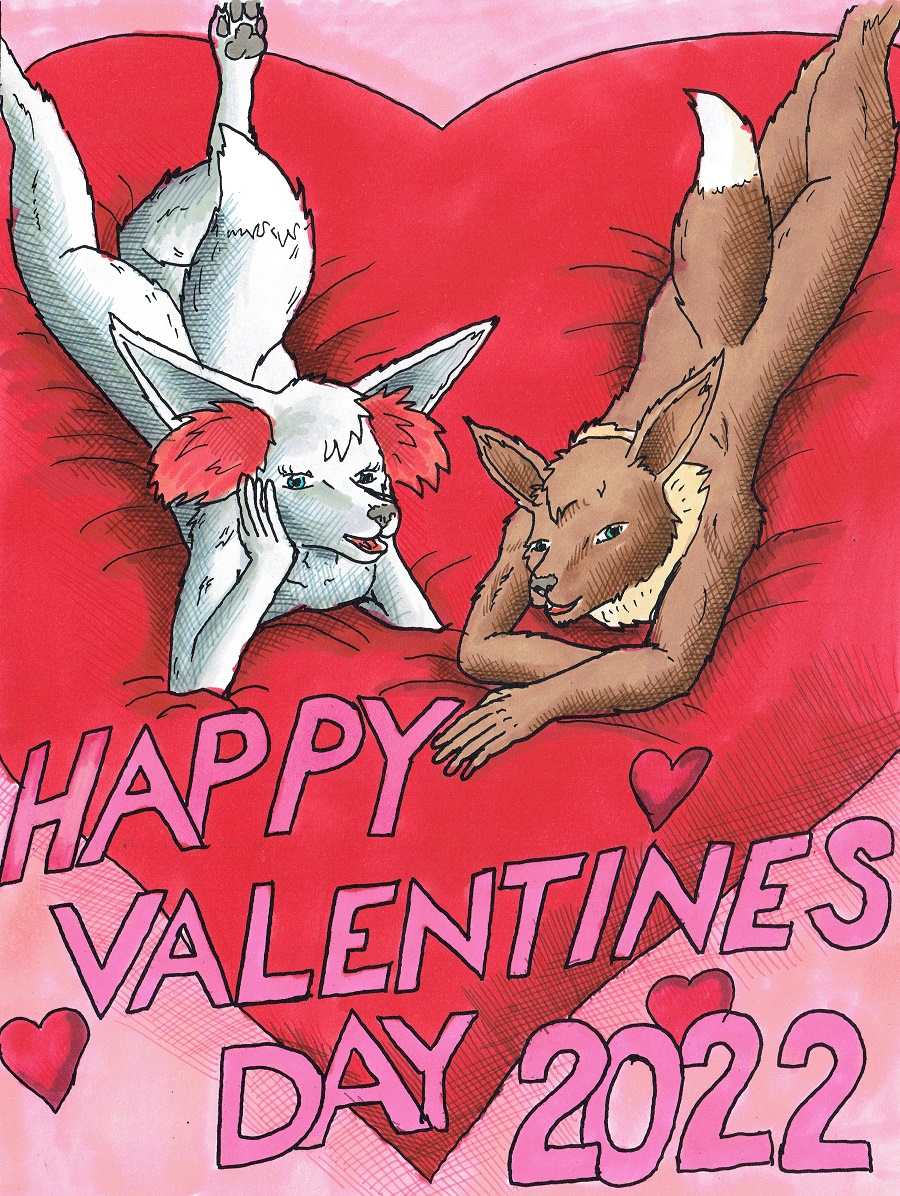 anthro bed canid canine duo eevee elliot female fenniken fox furniture happy heart_shaped_bed holidays laura looking_at_viewer lying male male/female mammal nintendo nude nyghtmar3 on_front pawpads paws pok&eacute;mon pok&eacute;mon_(species) pok&eacute;morph shiny_pok&eacute;mon tail valentine's_day video_games