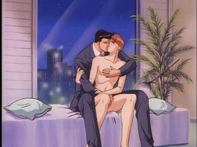 2boys animated animated_gif bed black_hair brown_hair clothed_male_nude_male clothed_on_nude cmnm formal gif handjob kiss lowres male male_focus multiple_boys my_sexual_harassment nude penis sitting suit yaoi