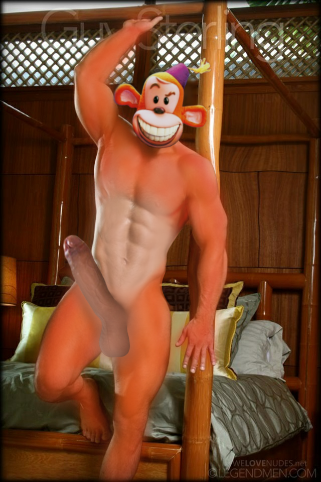 anthro bedroom_setting big_penis edit genitals haplorhine hehdgd male mammal monkey monkeybone monkeybone_(character) muscular muscular_male penis photo_manipulation primate shopped solo