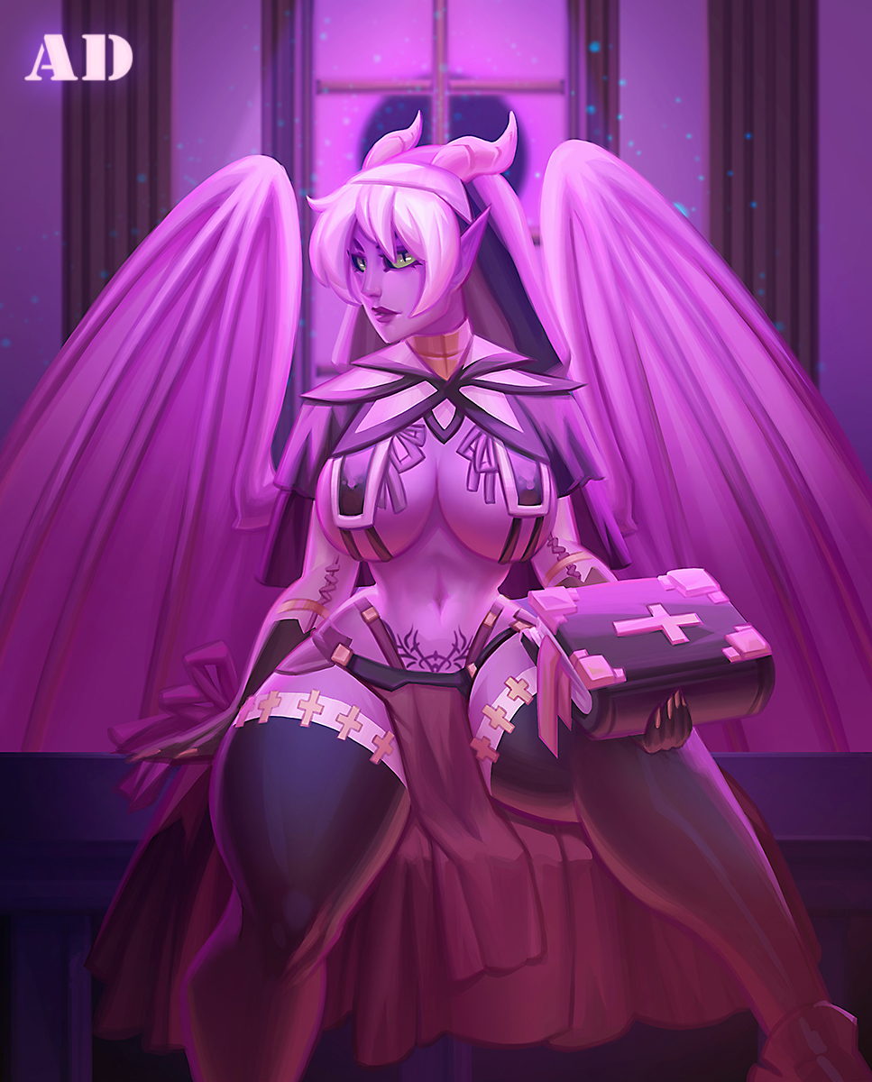 2022 5g andyd anthro book breasts clothed clothing detailed_background digital_media_(artwork) eyebrows eyelashes female hair hi_res holding_book holding_object looking_at_viewer membrane_(anatomy) membranous_wings midriff navel sitting solo white_hair wings