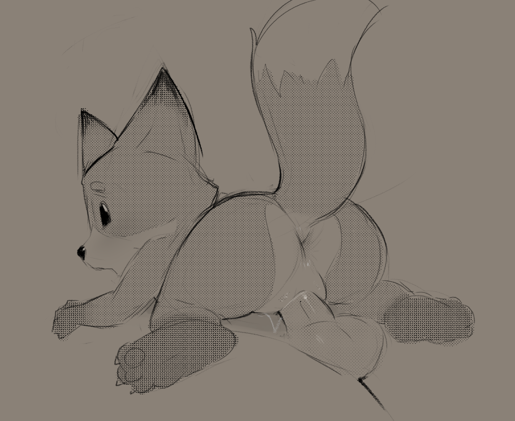 2022 anthro anus balls bodily_fluids butt canid canine conditional_dnp countershade_butt countershade_tail countershading dacad feet female fluffy fluffy_tail fox foxtrot_(copyright) foxtrot_mascot fur genital_fluids genitals halftone_shading human human_on_anthro interspecies larger_human male male/female mammal monochrome multicolored_body multicolored_fur neoteny on_top pawpads penetration penis pussy pussy_juice rear_view sex size_difference sketch smaller_anthro solo vaginal vaginal_penetration