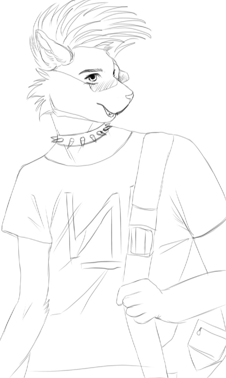 anthro chuffmate collar ethan_bedlam eyewear glasses hi_res line_art male mammal mohawk nine_inch_nails procyonid punk raccoon solo spiked_collar spikes