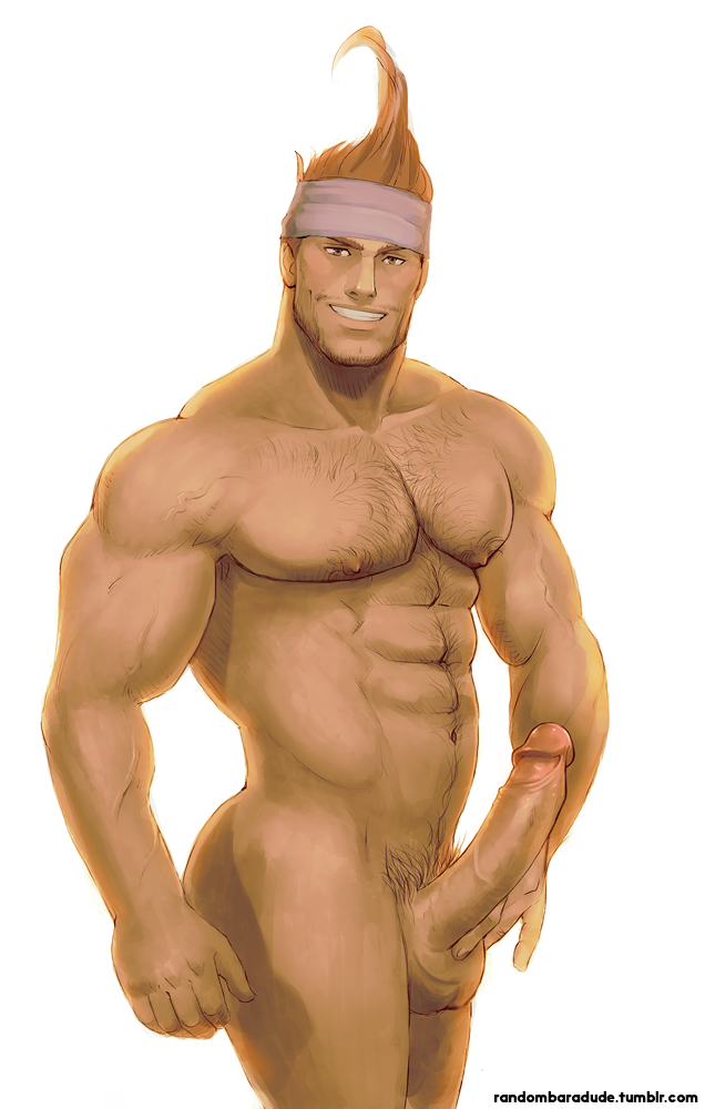 1boy abs bad_id bad_tumblr_id bara beard_stubble chest_hair completely_nude cowboy_shot dark-skinned_male dark_skin erection facial_hair final_fantasy final_fantasy_x headband large_penis looking_at_viewer male_focus male_pubic_hair mature_male muscular muscular_male mustache_stubble navel navel_hair nipples nude orange_hair pectorals penis pubic_hair randombaradude simple_background smile solo wakka white_background