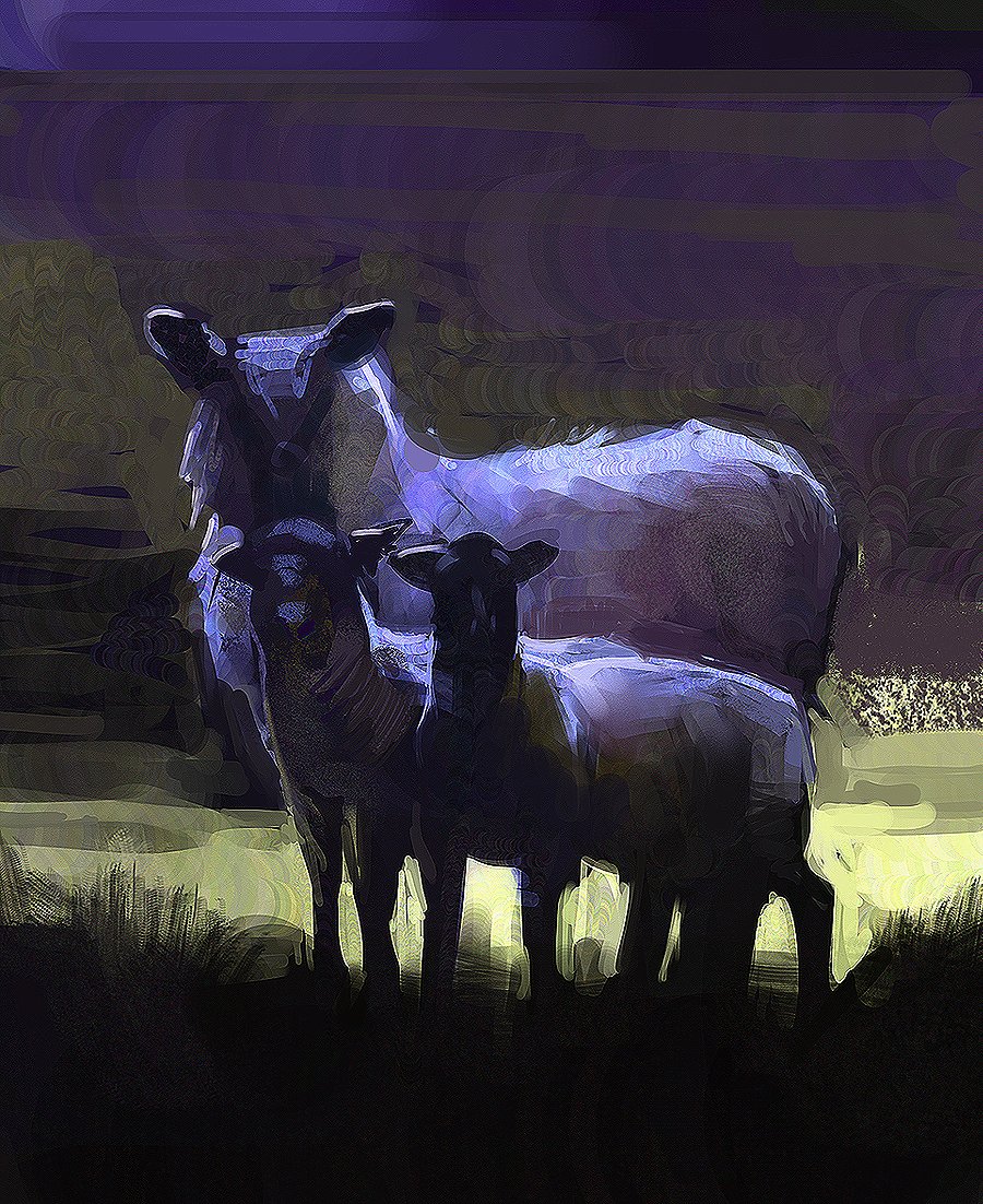 abstract animal commentary dark faux_traditional_media grass lamb no_humans on_grass original outdoors sheep sketch symbol-only_commentary wool yuming_li