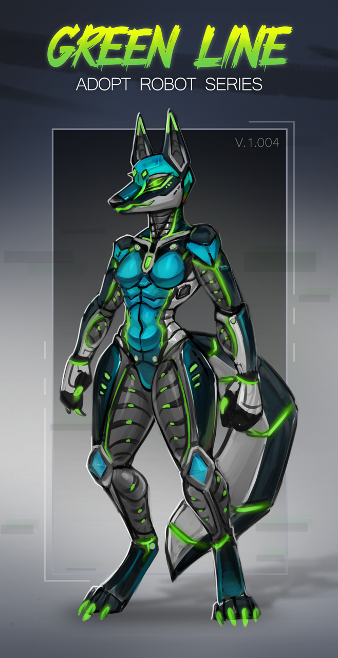 accent android anthro big_tail black_and_white black_nose claws clothing colored cybernetics detailed digital_drawing_(artwork) digital_media_(artwork) digital_painting_(artwork) female glowing glowing_eyes green_claws green_ears green_eyes green_line hi_res machine metallic_body monochrome mostly_nude nails paint plastic rizonik robot robot_anthro robotic shaded simple_background sketch solo striped_arms striped_body striped_legs stripes tail white_body wide_hips