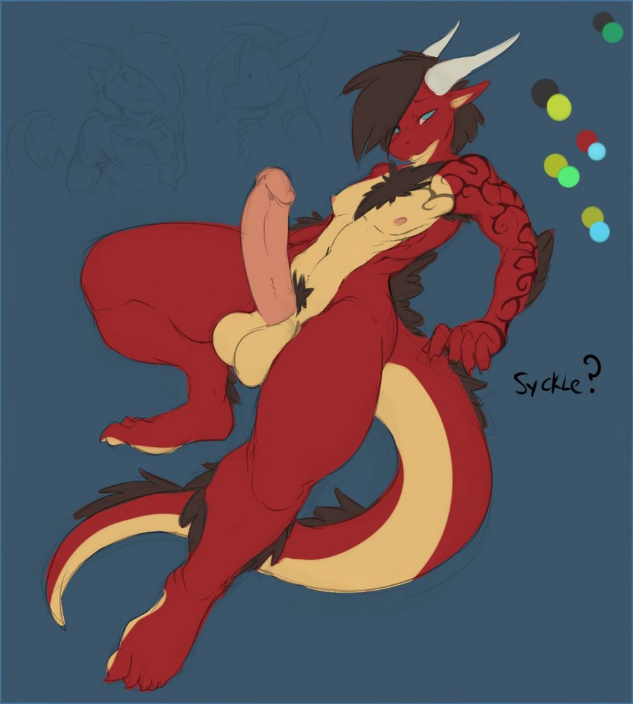anthro balls big_penis conditional_dnp dragon erection genitals horn huge_penis humanoid_genitalia male nude penis red_body red_scales scales scalie solo syckle syckle_(wyntersun) wyntersun