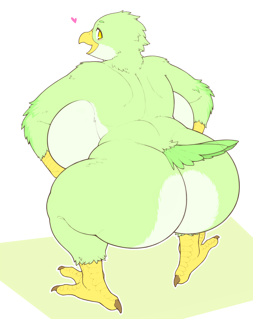 &lt;3 alternate_version_at_source amad_no_moto anthro avian beak big_breasts big_butt blush breasts butt crouching eyebrows feathers female green_body green_feathers hi_res huge_breasts huge_butt looking_back multicolored_body multicolored_feathers non-mammal_breasts nude open_beak open_mouth simple_background solo thick_thighs two_tone_body two_tone_feathers white_background white_body white_feathers yellow_eyes