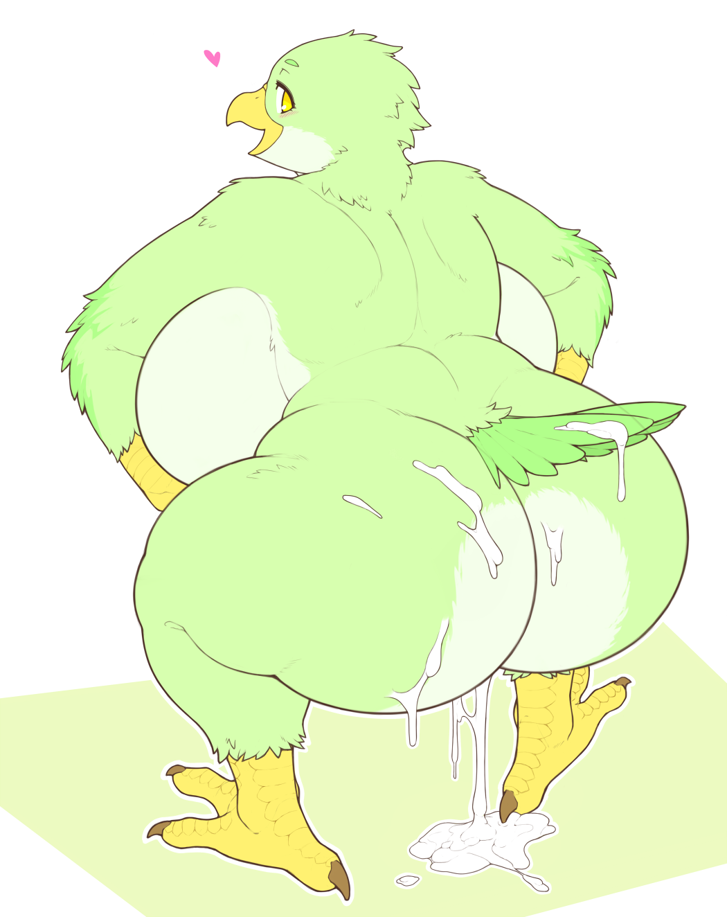 &lt;3 after_sex alternate_version_at_source amad_no_moto anthro avian beak big_breasts big_butt blush bodily_fluids breasts butt crouching cum cum_on_butt eyebrows feathers female genital_fluids green_body green_feathers hi_res huge_breasts huge_butt kemono leaking_cum looking_back multicolored_body multicolored_feathers non-mammal_breasts nude open_beak open_mouth simple_background solo thick_thighs two_tone_body two_tone_feathers white_background white_body white_feathers yellow_eyes