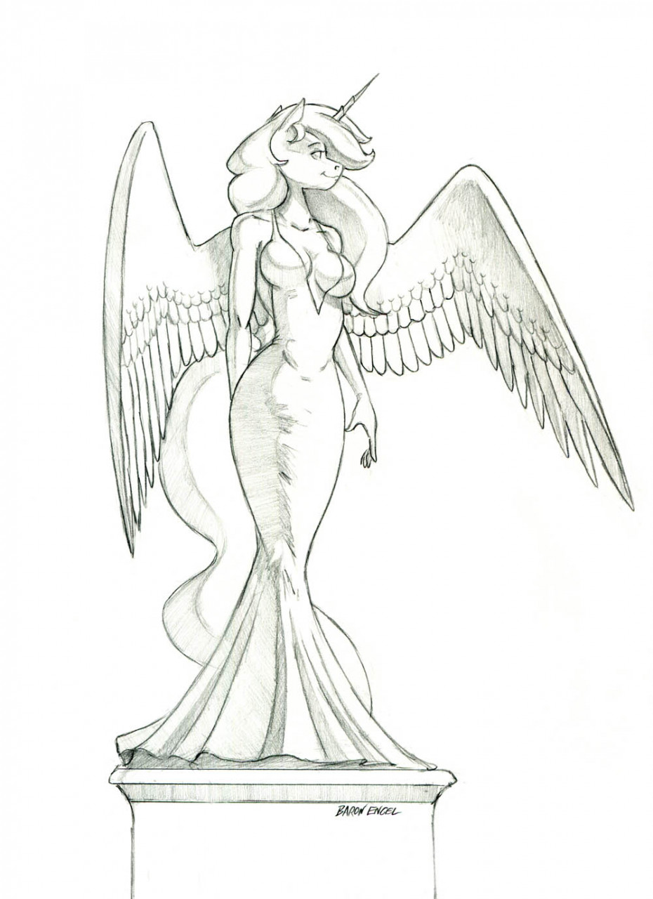 anthro baron_engel breasts cleavage clothed clothing dress equid equine feathered_wings feathers female friendship_is_magic hair hi_res horn mammal my_little_pony princess_celestia_(mlp) sculpture solo statue winged_unicorn wings