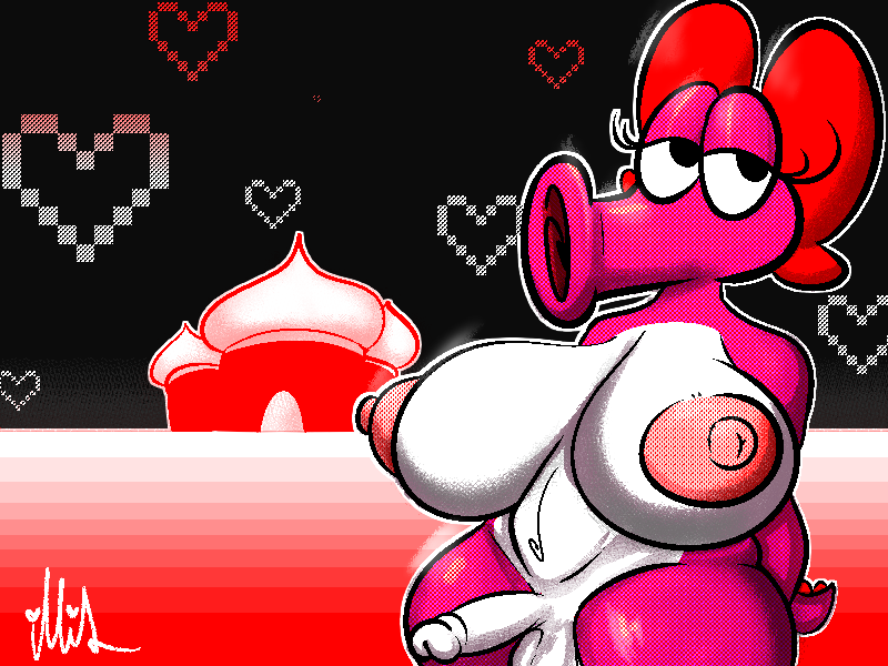 &lt;3 accessory anthro areola balls bedroom_eyes belly big_areola big_breasts big_nipples birdo breasts clothing erect_nipples erection eyelashes front_view genitals glans glistening glistening_areola glistening_body glistening_breasts glistening_eyes glistening_legs glistening_nipples gynomorph hair_accessory hair_bow hair_ribbon half-closed_eyes hand_behind_back hands_behind_back hands_behind_head huge_breasts illis intersex looking_at_viewer mario_bros multicolored_body narrowed_eyes navel nintendo nipples nude penis pink_areola pink_body pink_nipples pixelated_heart puffy_areola red_bow reptile ribbons scalie seductive shaded shadow signature solo standing thick_thighs video_games white_balls white_body white_glans white_penis wide_hips