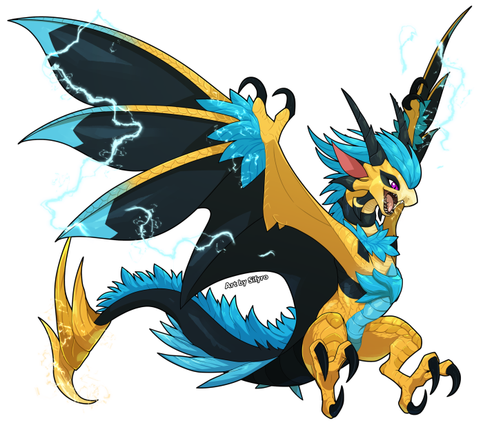 alpha_channel black_body black_scales blitzdrachin blue_body blue_feathers blue_hair blue_scales claws conditional_dnp dragon electric fangs feathers feral hair horn purple_eyes scales wings wyvern yellow_body yellow_scales